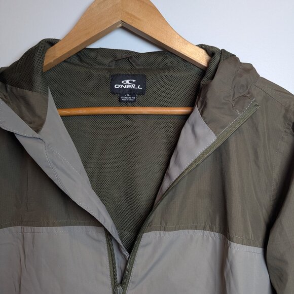 ONEILL MEN'S SIZE S COLOR BLOCK WINDBREAKER JACKET OLIVE AND TAN - Picture 2 of 8
